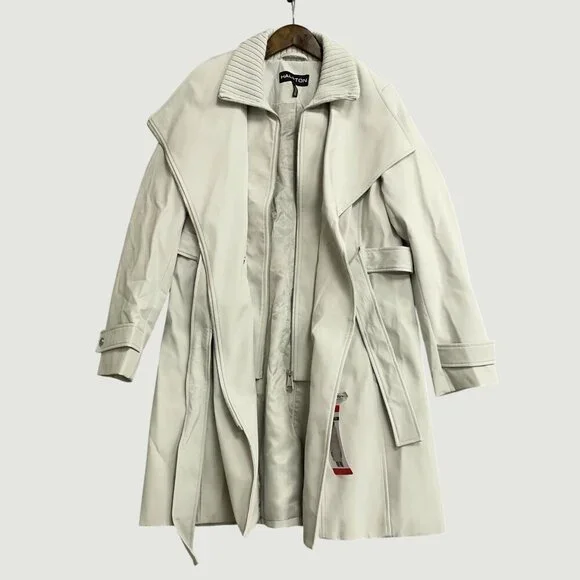 NEW Halston Women's M Gray Double-Breasted Belted Trench Coat Jck16 - Picture 4 of 12